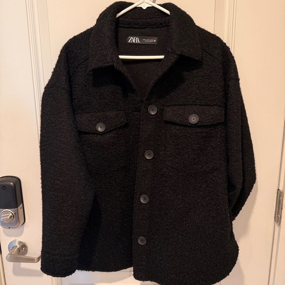 Zara Oversized Black Bouclé Collar Jacket